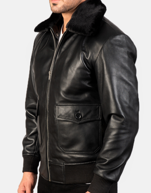 Airin G-1 Black Leather Bomber Jacket - Image 3