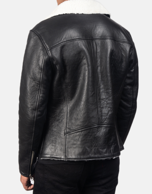 Alberto White Shearling Black Leather Jacket - Image 2
