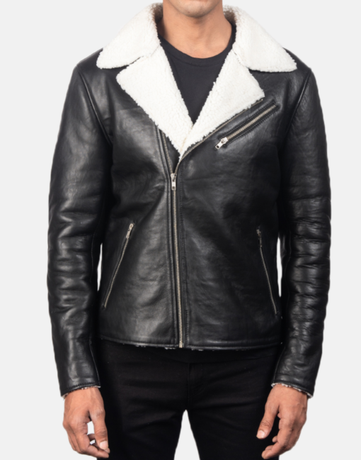 Alberto White Shearling Black Leather Jacket - Image 4