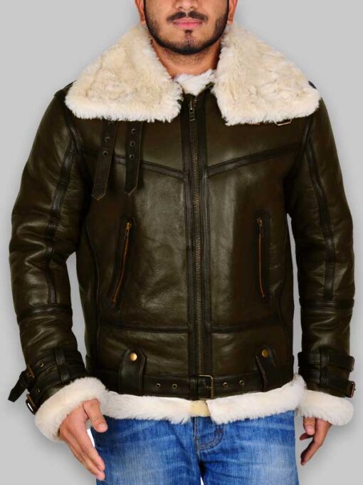 WWII B3 Bomber Men Army Green Shearling Jacket