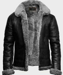 B3 Bomber Black Fur Pilot Leather Jacket