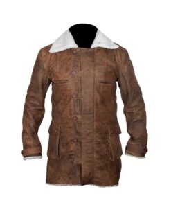 Bane Coat Distressed Brown Genuine Real Leather Jacket Dark Knight Shearling