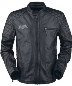 Batman Black Biker Genuine Leather Jacket with Removable Hoodie