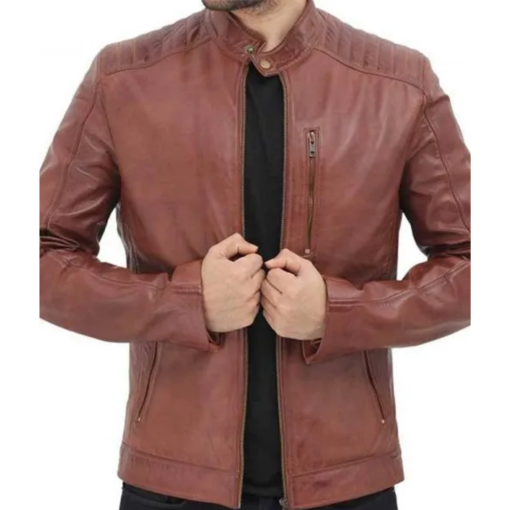 Benjamin Mens Cafe Racer Brown Leather Jacket - Image 2