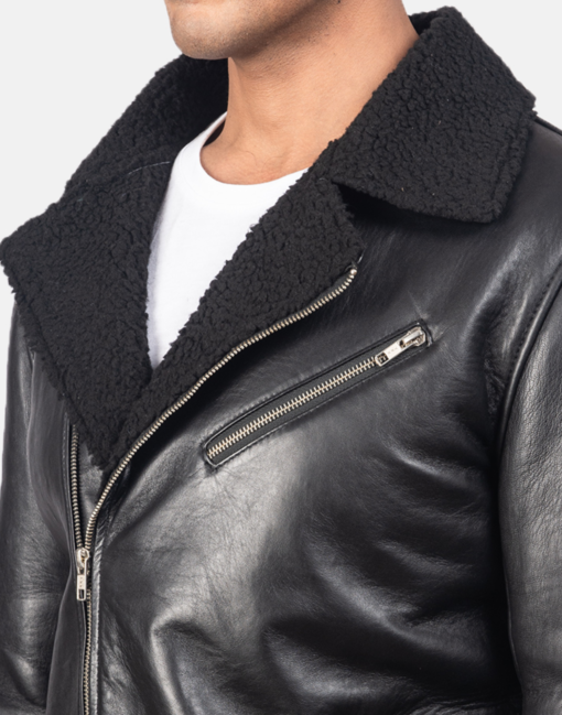 Black Alberto Shearling Leather Jacket - Image 4