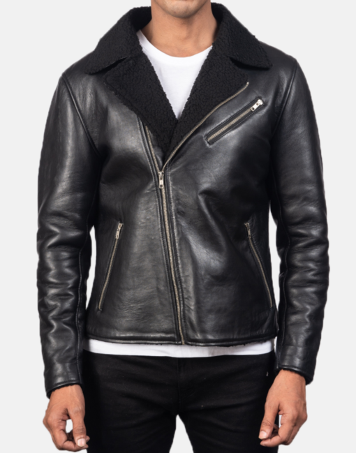 Black Alberto Shearling Leather Jacket - Image 3