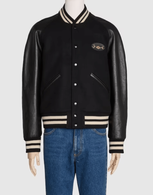 Black Felt And Leather Bomber Jacket - Image 3
