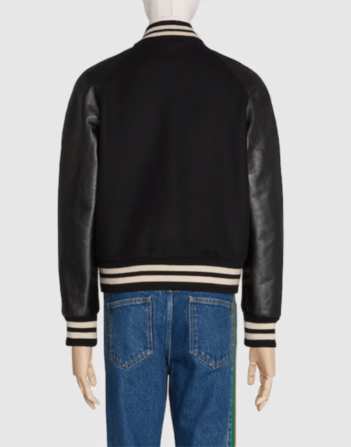 Black Felt And Leather Bomber Jacket - Image 2