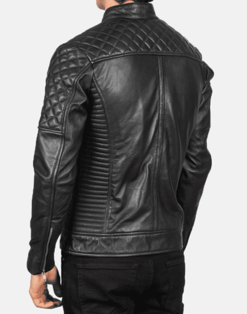 Black Fernando Quilted Biker Leather Jacket - Image 2