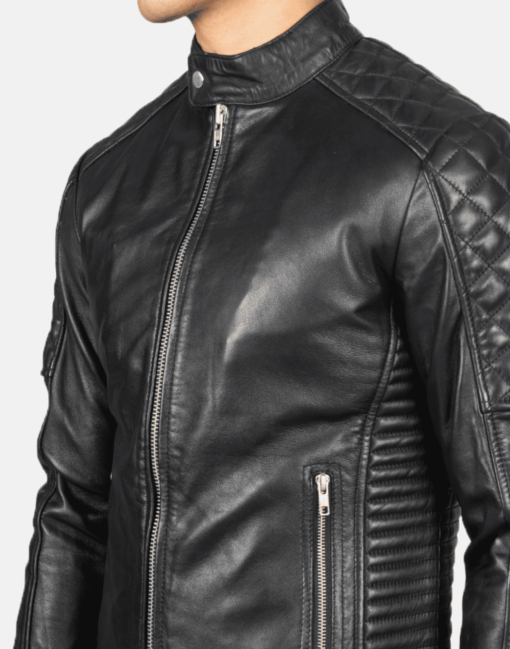 Black Fernando Quilted Biker Leather Jacket - Image 3