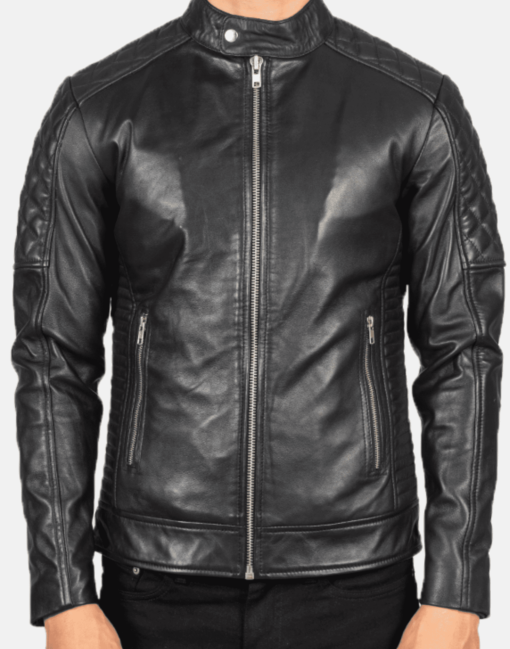 Black Fernando Quilted Biker Leather Jacket - Image 4