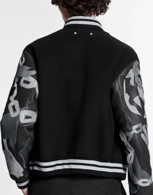 Black Louis Vuitton Chains Camo Varsity Jacket - Image 2