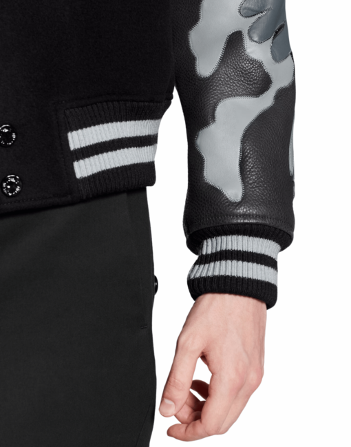 Black Louis Vuitton Chains Camo Varsity Jacket - Image 4