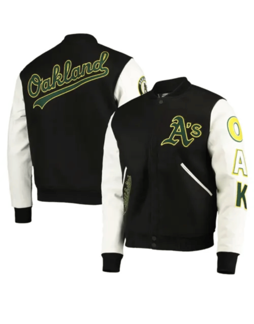 Oakland Athletics Letterman Jacket Black and White - Image 3