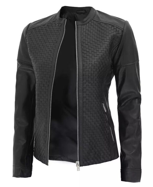 Women's Maude Textured Black Leather Jacket