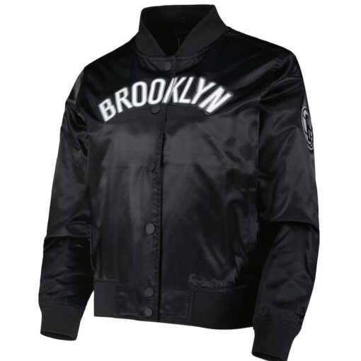 NBA Women's Pro Standard Black Brooklyn Nets Classics Satin Full-Snap Jacket by TJS - Image 3