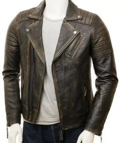Cafe Racer Distressed Black Faded Seams Genuine Leather Jacket