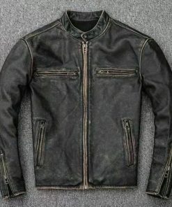 Cafe Racer Distressed Black Genuine Leather Jacket