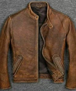 Cafe Racer Distressed Tan Brown Genuine Biker Leather Jacket