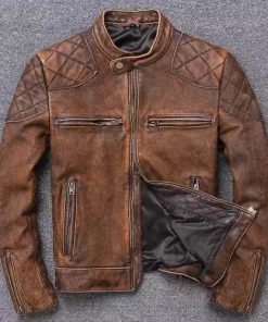 Cafe Racer Vintage Motorcycle Distressed Tan Brown Leather Jacket