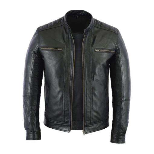 Cafe Racer Black Leather Jacket - Image 2