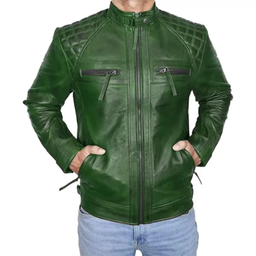 Cafe Racer Green Quilted Jacket - Image 2