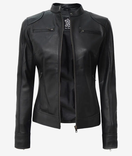 Women's Black Premium Real Leather Biker Jacket - Image 2