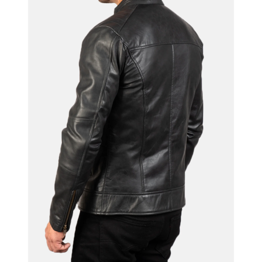 Dean Black Leather Biker Jacket - Image 2