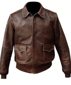 Distressed Brown Bomber Genuine Leather Jacket