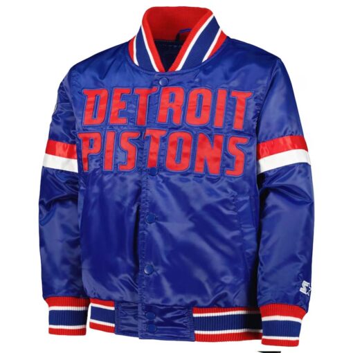 NBA Youth Detroit Pistons Starter Blue Home Game Varsity Satin Full-Snap Jacket by TJS - Image 2