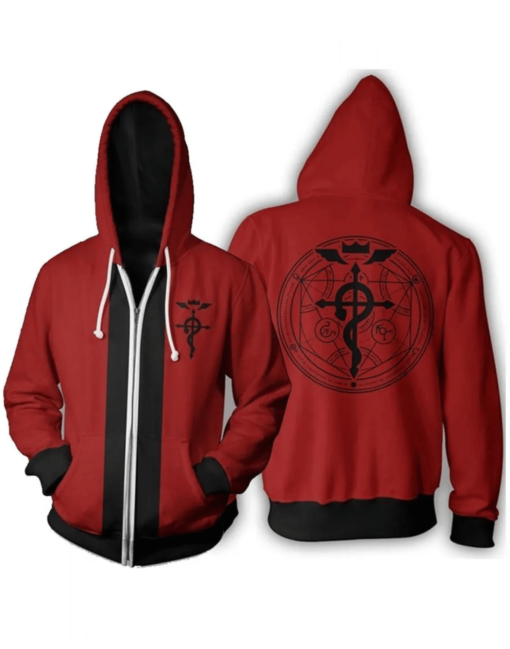 Edward Elric Fullmetal Alchemist Red and Black Hoodie - Image 3