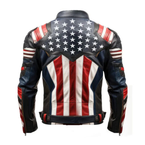 Men's American Flag Casual Zipper Leather Jacket - Image 2