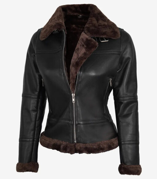 Women's Dark Brown B3 Shearling Bomber Leather Jacket