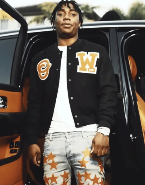 Rapper Fredo Bang 4’s up Varsity Jacket Black - Image 3