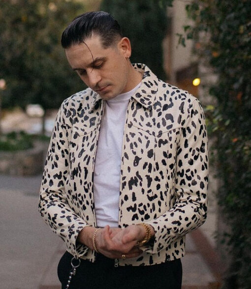 White & Black G-Eazy Leopard Leather Jacket - Image 2