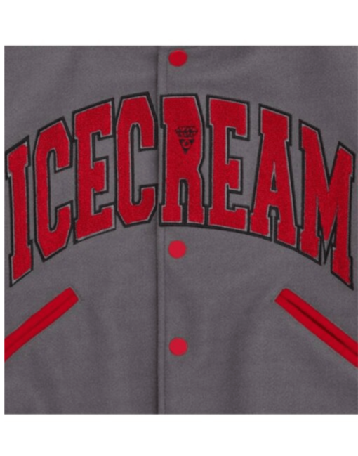ICECREAM College Varsity Jacket Red and Gray - Image 4