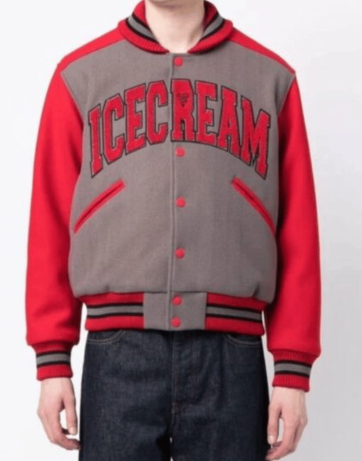 ICECREAM College Varsity Jacket Red and Gray - Image 3