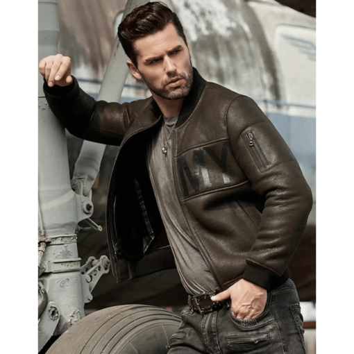 Green B3 Flight Sheepskin Leather Jacket - Image 2