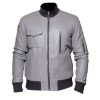 German Flight Luftwaffe Grey Genuine Real Leather Jacket with German Flag