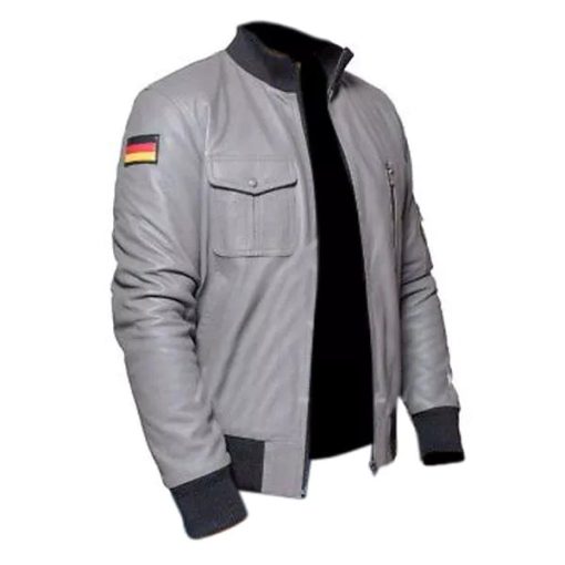 German Flight Luftwaffe Grey Genuine Real Leather Jacket with German Flag - Image 2