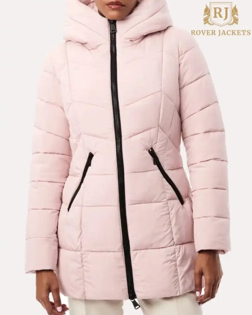 Hooded Water Resistant Pink Puffer Jacket - Image 3