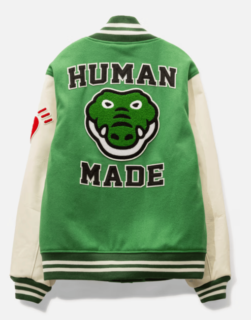 Penfolds Human Made Varsity Jacket Green And White - Image 2