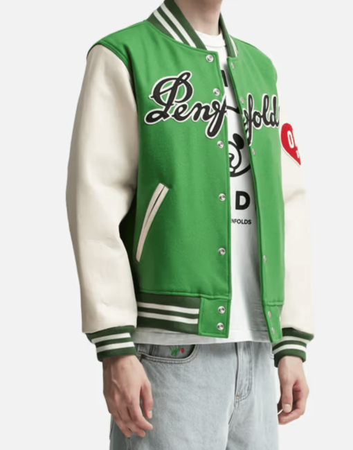 Penfolds Human Made Varsity Jacket Green And White - Image 3