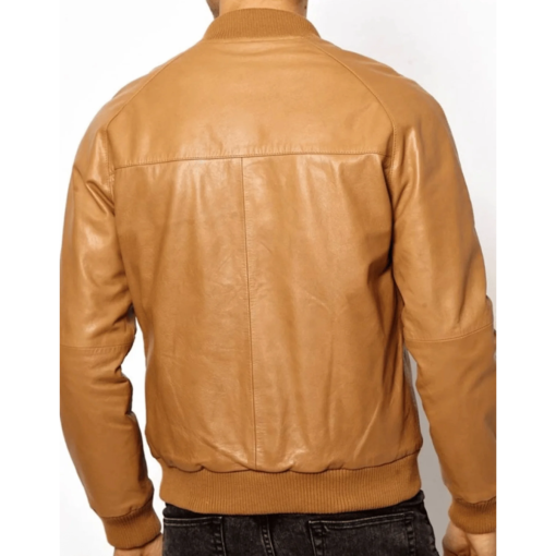 Casual Tan Brown Bomber Jacket - Image 2