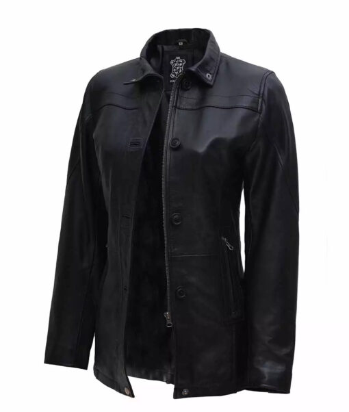Bristol Women's Black 3/4 Length Leather Car Coat - Image 2