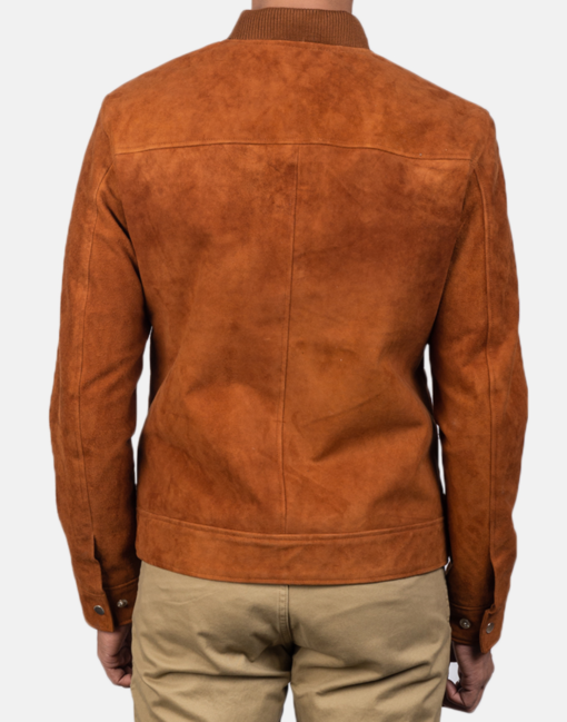 Men Blain Brown Suede Bomber Jacket - Image 2