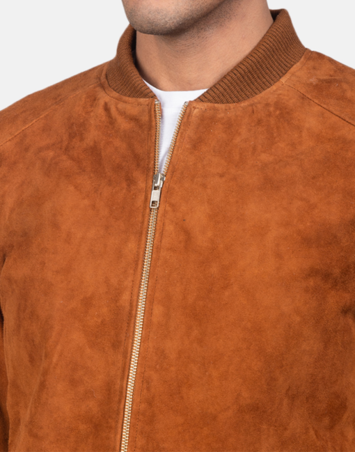 Men Blain Brown Suede Bomber Jacket - Image 3