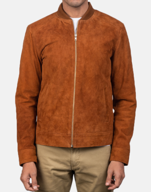 Men Blain Brown Suede Bomber Jacket - Image 4