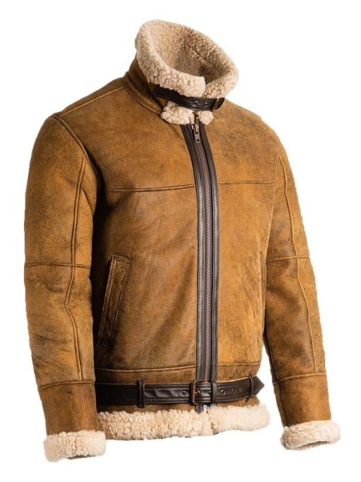 B3 shearling Brown Mens aviator jacket - Image 2