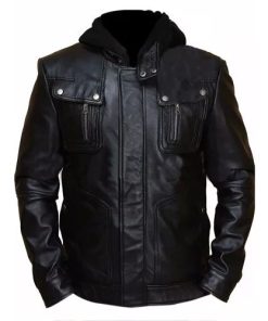 Brando Double Zip Slim Fit Genuine Leather Jacket with Detachable Hood